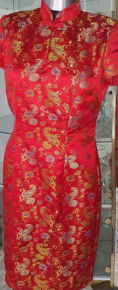 Red Mandarin Silk Dress